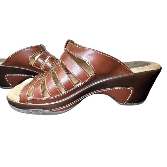 Rialto Valencia Open Toe Chunky Boho Mule Clog Strappy Wedge Brown Sandal Size 8 - Picture 7 of 8